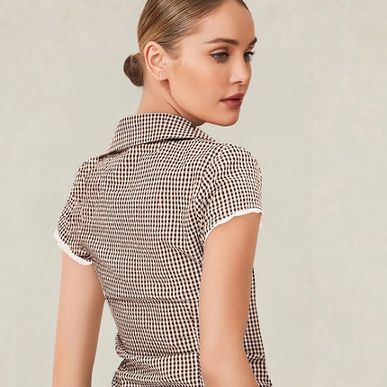 Plaid Lace Trim Button-Down Shirt
