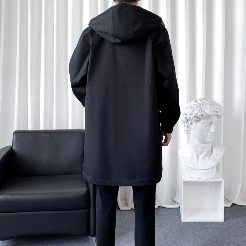 Colour-Blocked Hooded Overcoat Men's Jacket