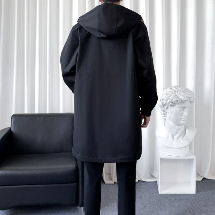 Colour-Blocked Hooded Overcoat Men's Jacket-HighTouch