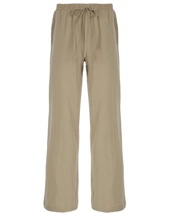 Sweetown Boho Straight‑Leg Pants – High‑Waist Loose Linen‑Blend Trousers with Pockets