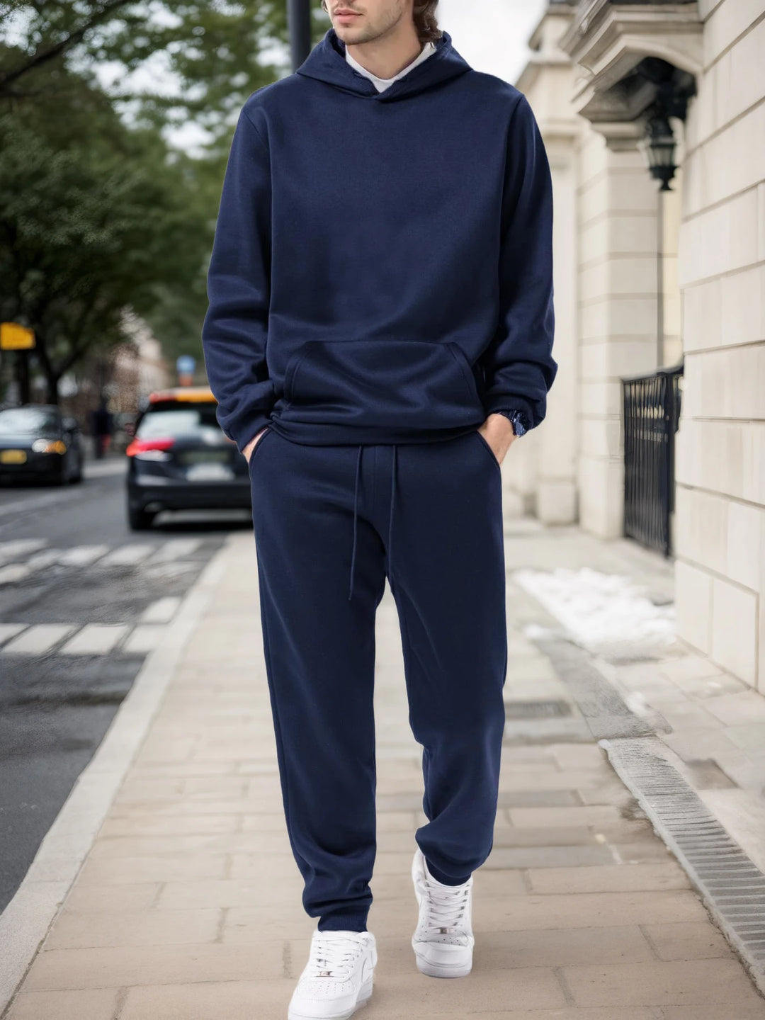 Men's Autumn and Winter Solid Color  Pants Two-piece Set Casual Sportswear Men's Tracksuit