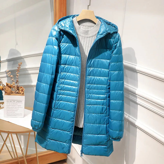 Women’s Long Warm Down Coat with Portable Storage Bag