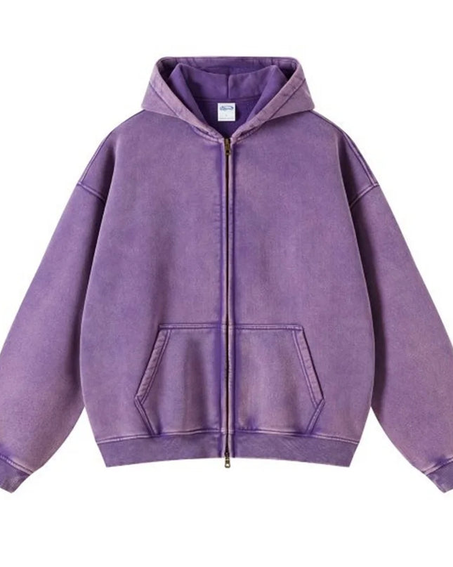 Luxury Batik‑Wash Full‑Zip Street Hoodie