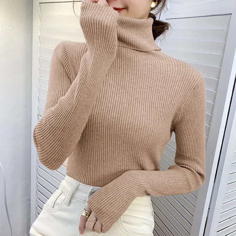Women's Cashmere Turtleneck Sweater Soft Knit Autumn Winter Top-HighTouch