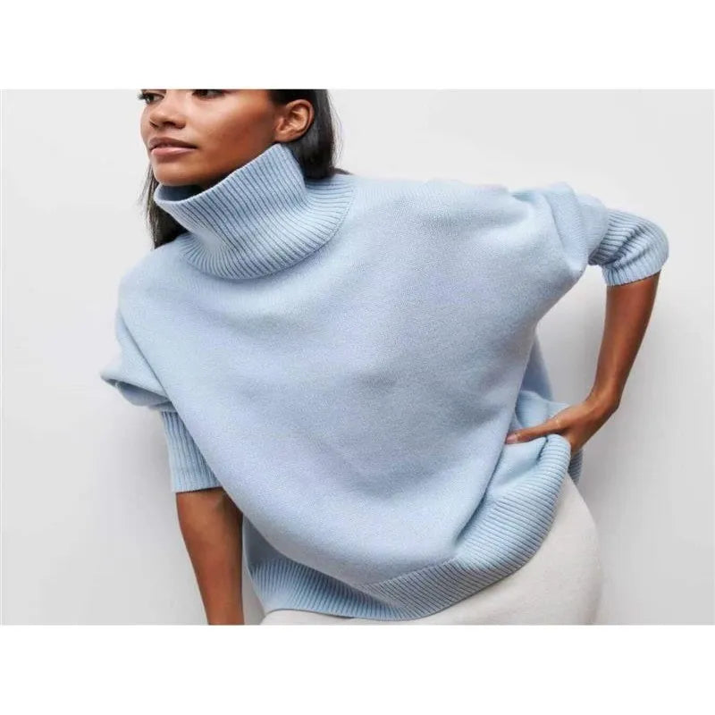 Cozy High-Neck Oversized Knit Sweater – Soft & Trendy Winter Staple