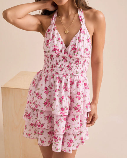 Floral Halter Ruffled Smocked Mini Dress – Sweet, Breezy & Chic