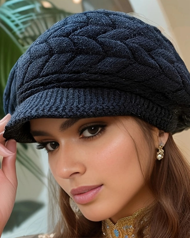 Women’s Retro Knit Winter Hat with Visor