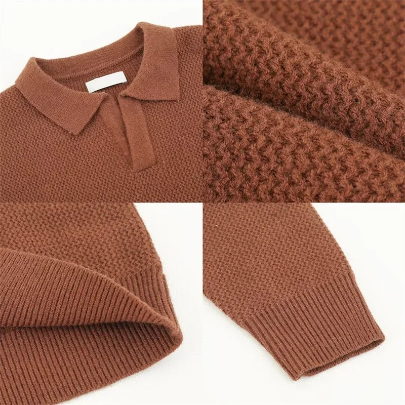 Vintage Y2K V-Neck Pullover Sweater Men-HighTouch