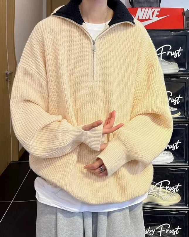 Y2K Half-Zip Stand-Up Collar Pullover Sweater Men