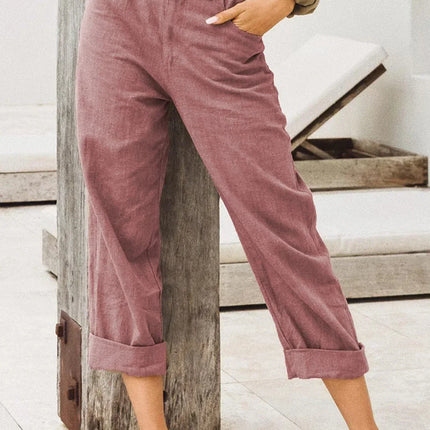 Spring Cotton-Linen Women’s Loose Button Pockets Pants – Elegant & Breathable