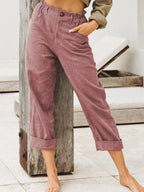 Spring Cotton-Linen Women’s Loose Button Pockets Pants – Elegant & Breathable-HighTouch