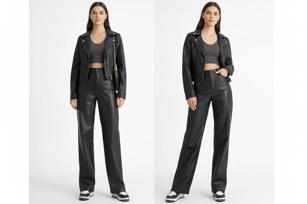 Pantaloni larghi larghi in pelle calda con tasche e bottoni da donna BIVIGAOS in pile autunno inverno vita alta spessa PU casual dritti