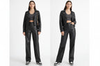 Women’s PU Leather Wide-Leg Pants – Warm Fleece Casual Trousers-HighTouch