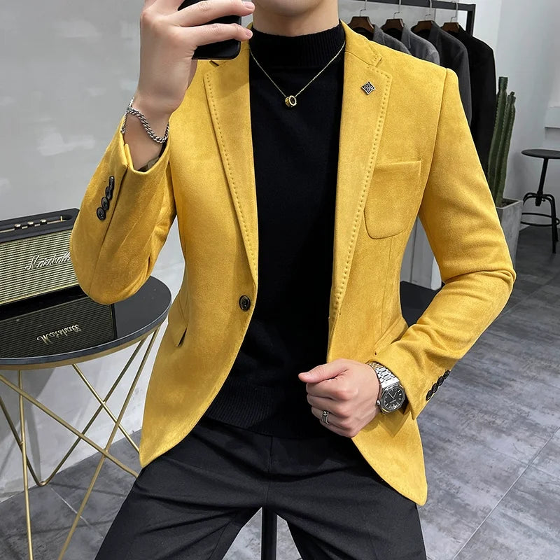 Men’s Slim Fit Suede Blazer-HighTouch