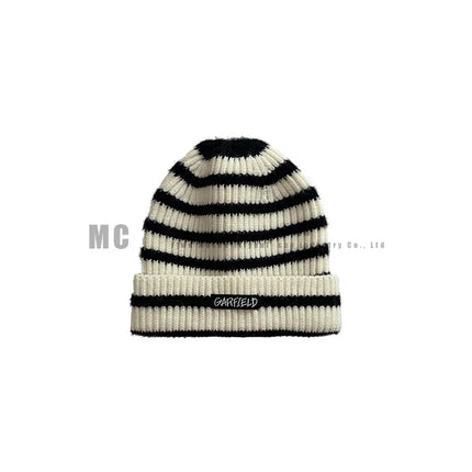 2025 Autumn/Winter Multi-Functional Solid Color Knitted Hat with Warm Hood and Striped Design