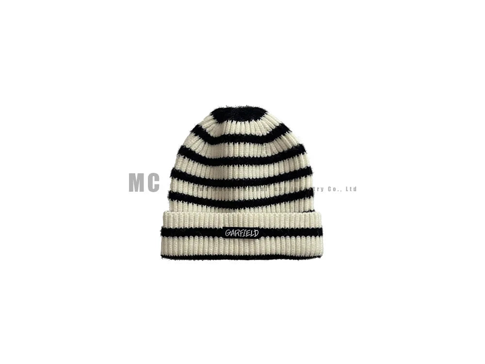 2025 Autumn/Winter Multi-Functional Solid Color Knitted Hat with Warm Hood and Striped Design