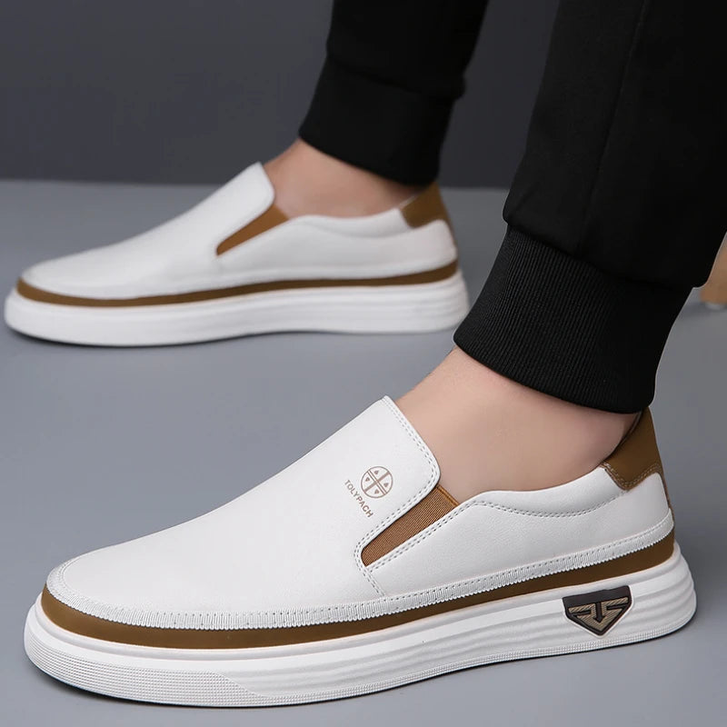 Men’s Handmade White Leather Loafers & Office Shoes-HighTouch