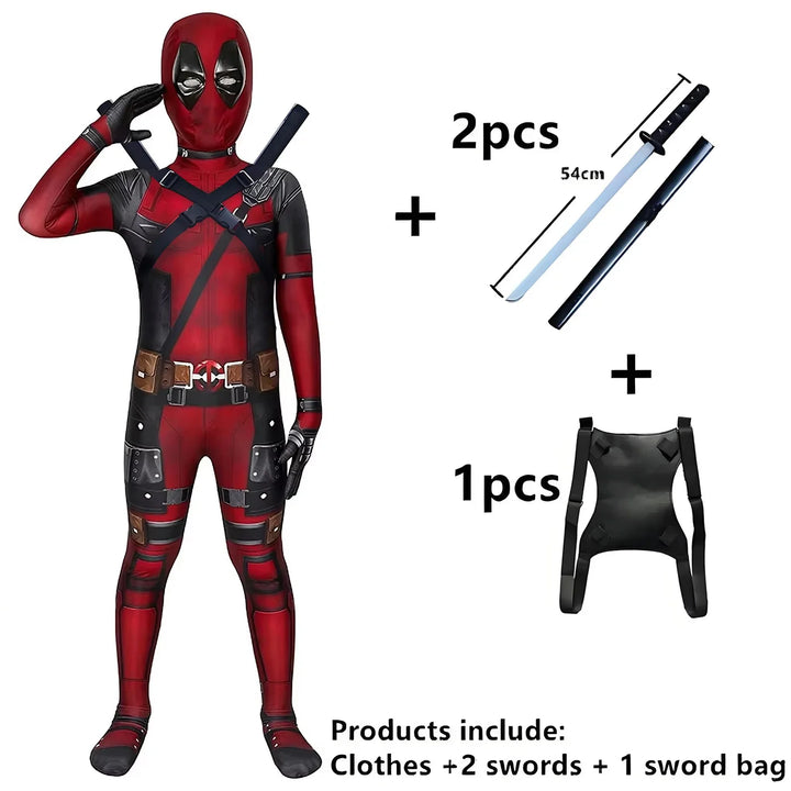 High Quality Deadpool Costume Halloween Cosplay Costume Deadpool Suit Jumpsuit deadpool Costume Carnival Festival Gift Sword Set