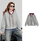 Women Embroidered Pullover Hoodie Contrast Color Casual-HighTouch