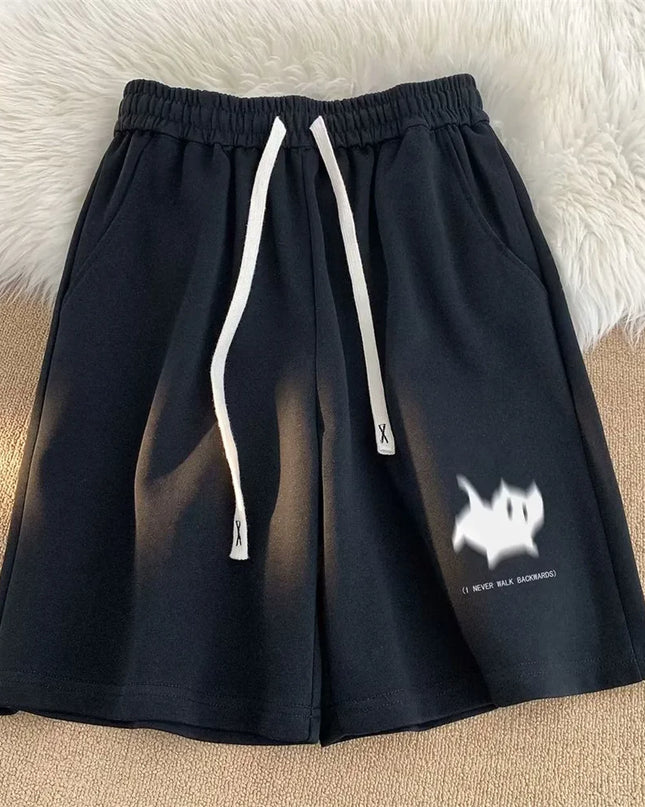 Y2K Oversized Kitten Print Shorts – High-Waist Streetwear Style