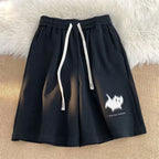 Y2K Oversized Kitten Print Shorts – High-Waist Streetwear Style-HighTouch