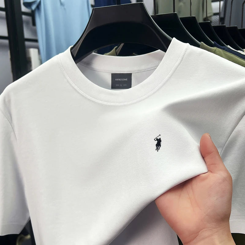 Premium Embroidered Cotton Crew-Neck Tee – High-End Casual Summer Style-HighTouch