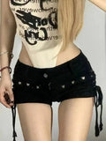 Rock Retro Vibes in Sexy Lace-Up Skinny Shorts-HighTouch