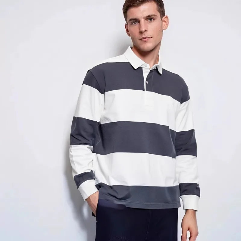 Collaborative Stripe Long-Sleeve Tee – Loose Fit Street Casual-HighTouch