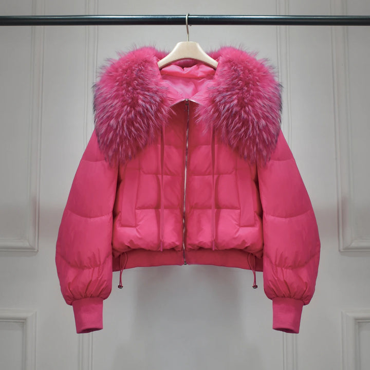 Short White Duck Down Parka Women-HighTouch