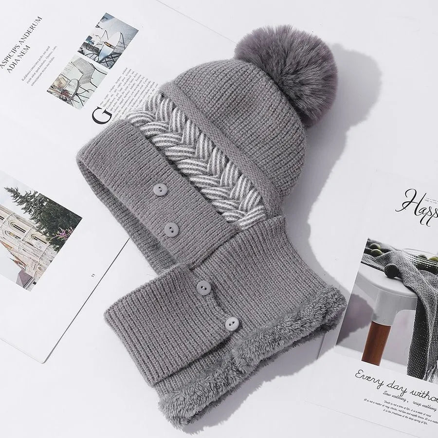 Plush Fur-Lined Pompom Hat