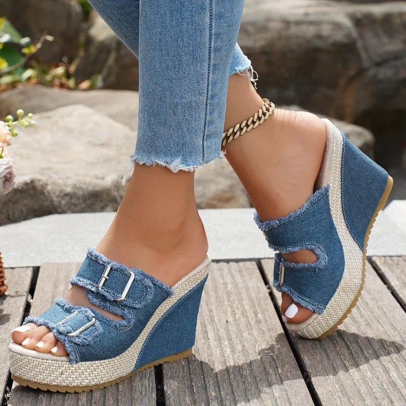 Women's Buckle Wedge Sandals Platform Comfort Shoes