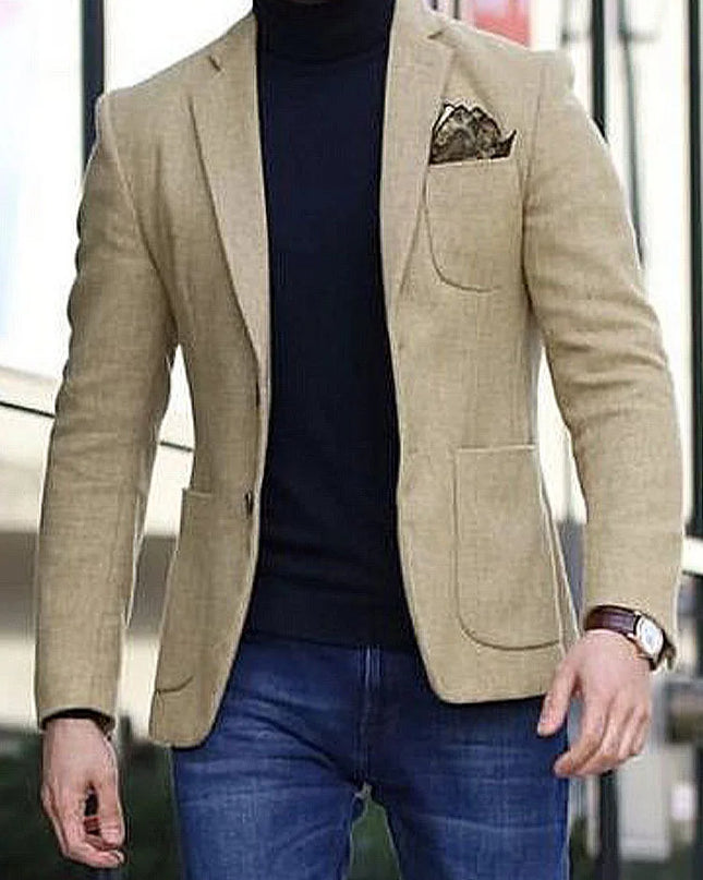 Men’s Single-Breasted Slim Solid Blazer – Big Pocket Casual Suit Jacket