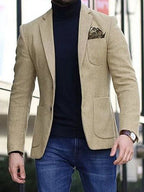 Men’s Single-Breasted Slim Solid Blazer – Big Pocket Casual Suit Jacket-HighTouch