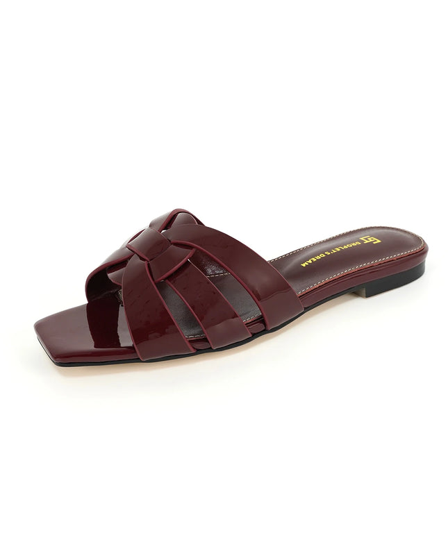 Genuine Leather Square Toe Summer Slides