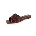 Women’s Genuine Leather Square Toe Summer Slides Casual Slip-On Sandals-HighTouch