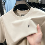 Premium Embroidered Cotton Crew-Neck Tee – High-End Casual Summer Style-HighTouch