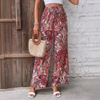 Fashionable Wide-Leg Elastic Waist Printed Pants for Women-HighTouch