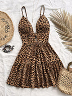 Leopard Print Backless Camisole Mini Dress – 4‑Color Summer Style-HighTouch