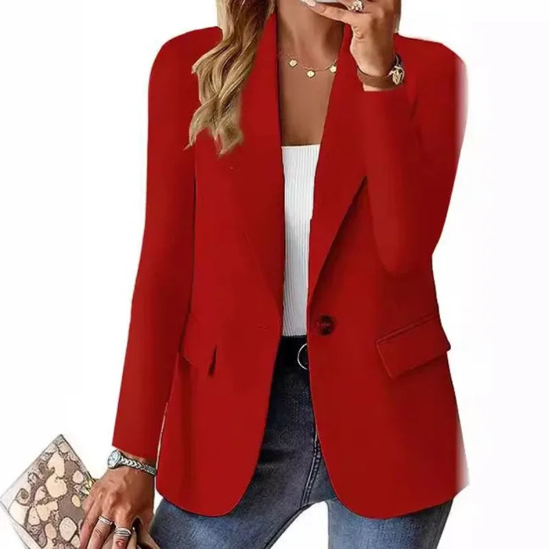 Women’s Casual Solid Blazer – Long Sleeve Turn-Down Collar Suit Coat-HighTouch