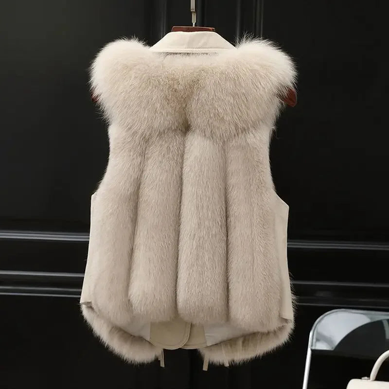 Women’s Faux Fur Vest with Oversized Lapel