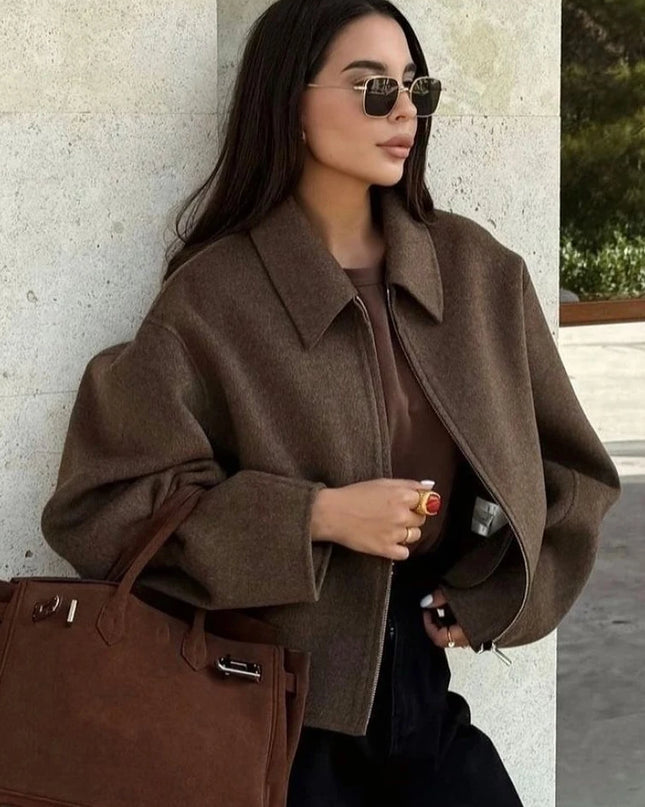 Vintage Brown Wool Zip Jacket
