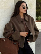 Vintage Brown Wool Zip Jacket-HighTouch
