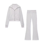Women’s Fleece Jacket & High-Waisted Flared Pants – Autumn Set-HighTouch