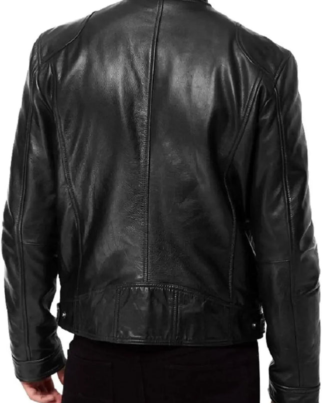 Slim Fit PU Stand Collar Jacket – Autumn Motorcycle Coat for Men
