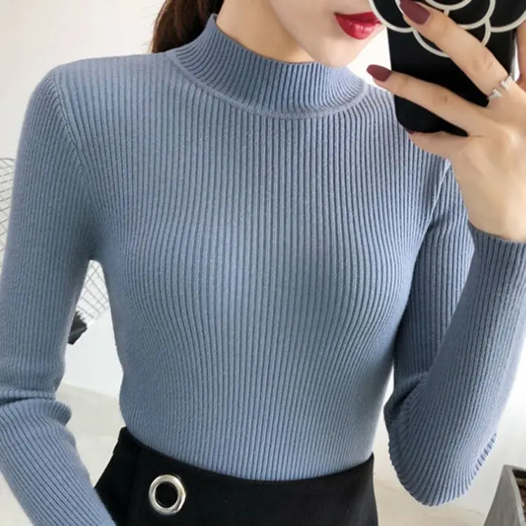 Women’s Stretch Knit Pullover Sweater – Slim Fit Casual Top