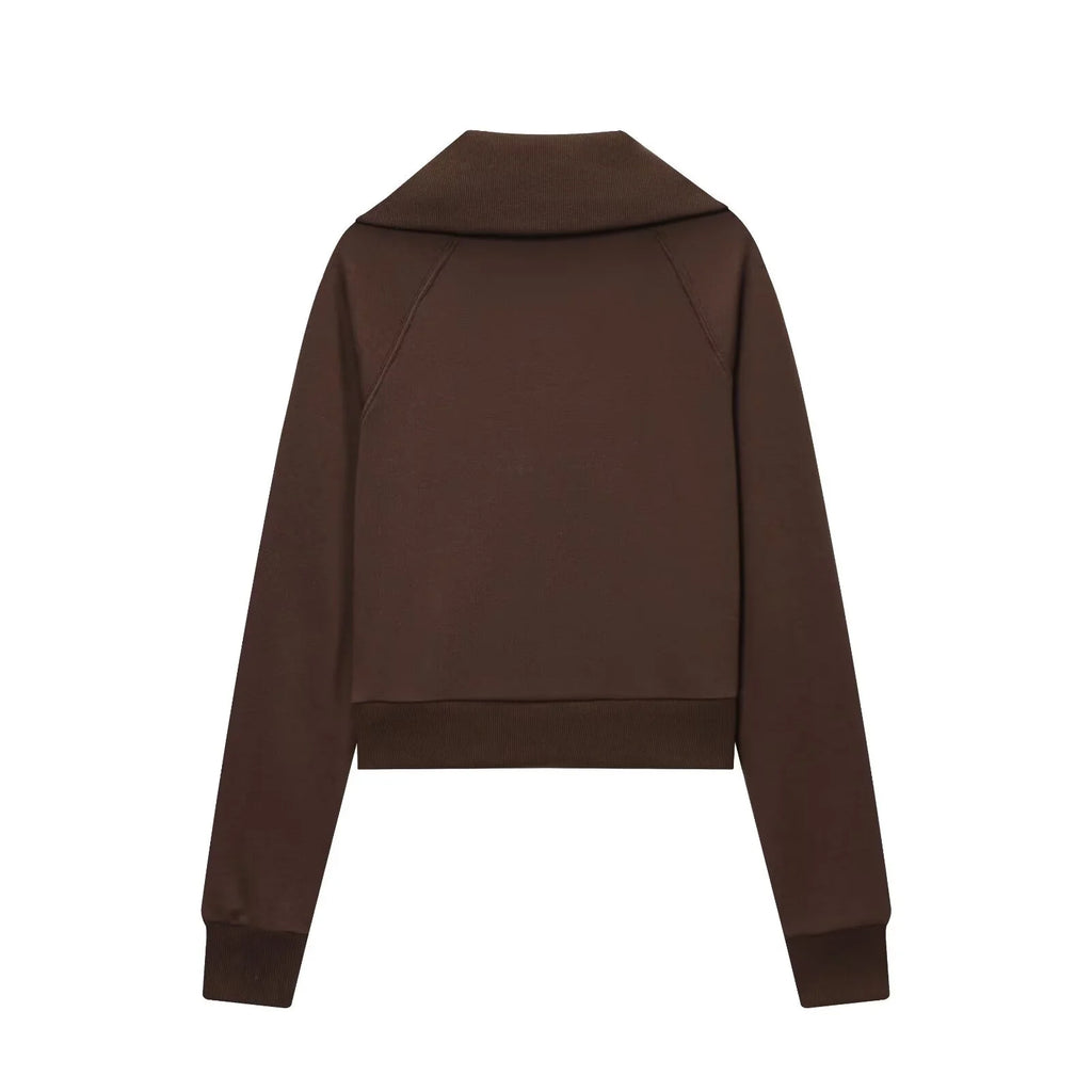 2025 Herfst Nieuwe Dames Informele Revers Lange Mouwen Rits Fleece Jas + Hoge Taille Badstof Uitlopende Broek