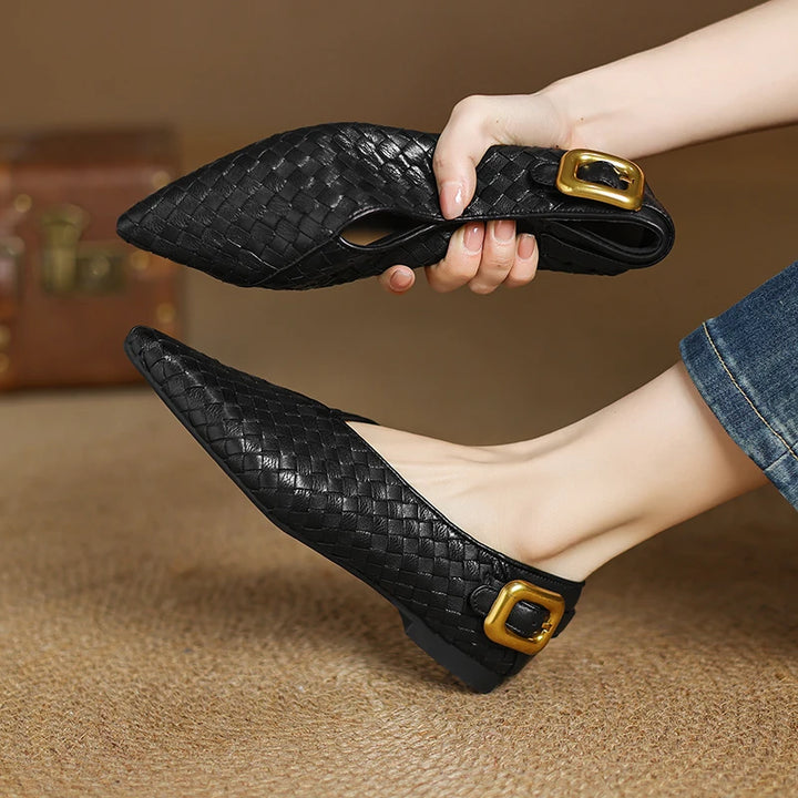 Cowhide Horsehair & Leather Women’s Pointed Toe Flats-HighTouch