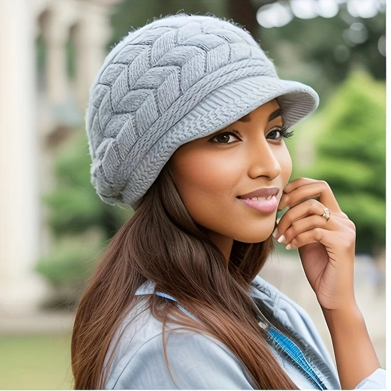 Women’s Retro Knit Winter Hat with Visor