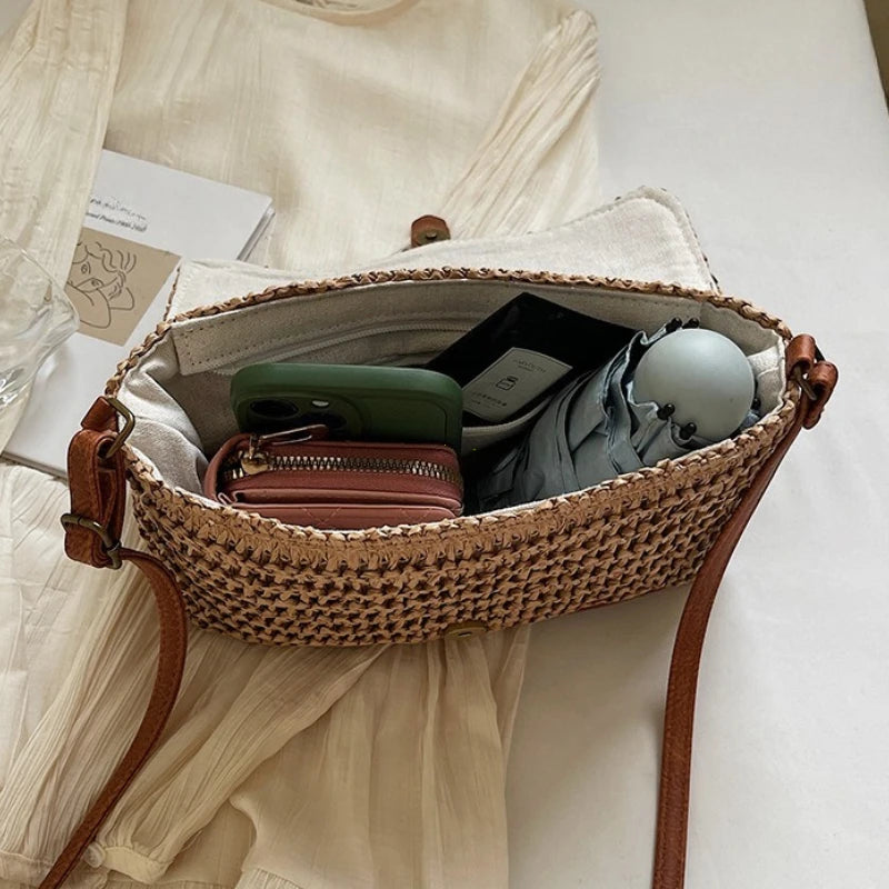 New Fashionable Straw Women's Bag, Trendy Vacation Casual Shoulder Crossbody Bag, Women's Versatile Stylish Straw Women's Bag-HighTouch