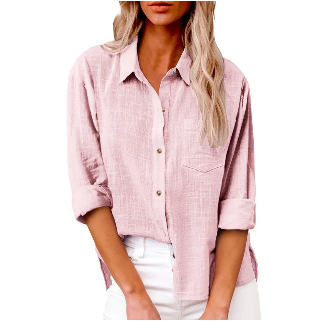 Women’s Long Sleeve Cotton-Linen Shirt-HighTouch